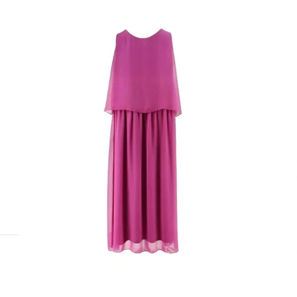 New Women’s DG2 Maxi Tank Dress Chiffon Flattering Drape Flowy Lined XS Magenta - Picture 4 of 6